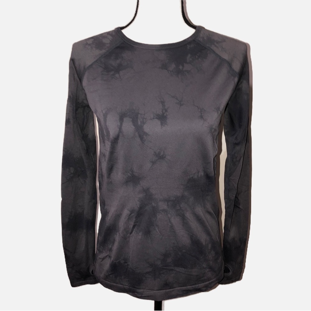 Zella Compression Long Sleeve Top Size M Gray Tie Dye Print Thumb Holes Active